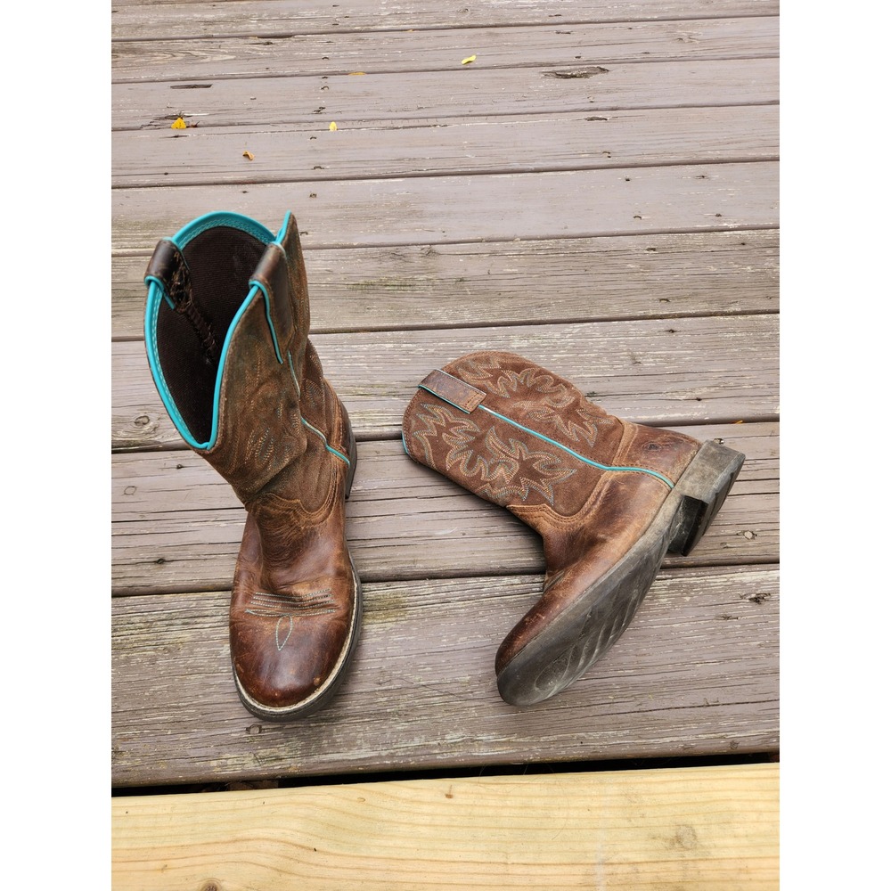 Ariat Fat Baby Western Boots Brown Turquoise Embroidered Leather 10021457 8.5B